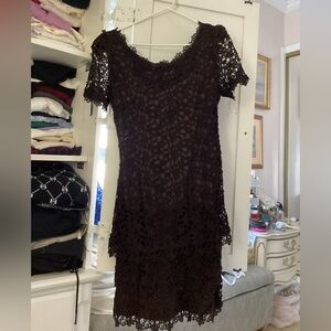 Chic Lace Mini Dress in Rich Brown